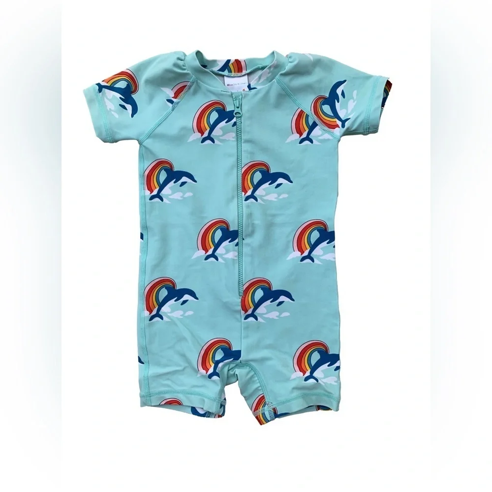 Hanna Andersson Size 80, 18-24 Months Rainbow Dolphin Print Rash Guard Swimsuit